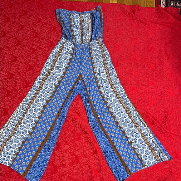 MSK Pants - MSK Multicolor Strapless Jumpsuit Women Size L Rayon Patterned Summer Romper